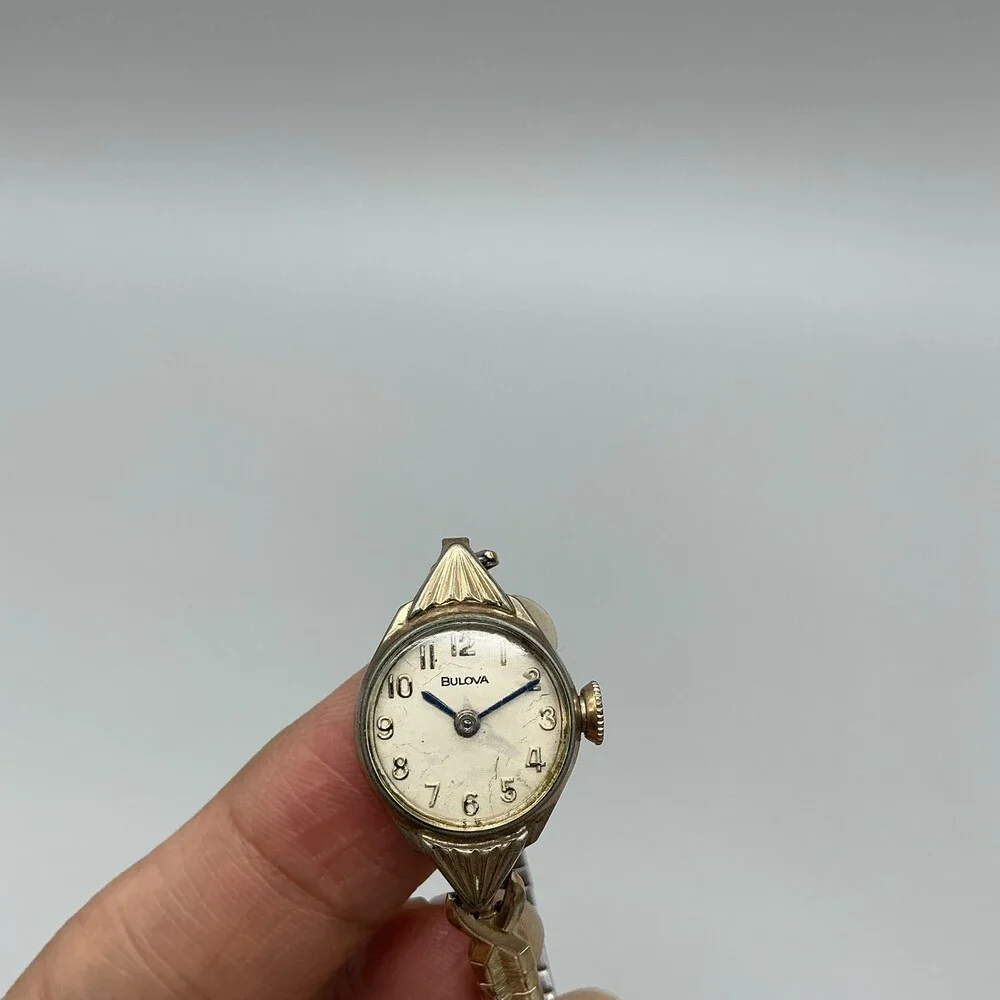 Vintage Bulova Womens Watch 16mm Cocktail 1978 Gold Tone Stretch Manual Wind